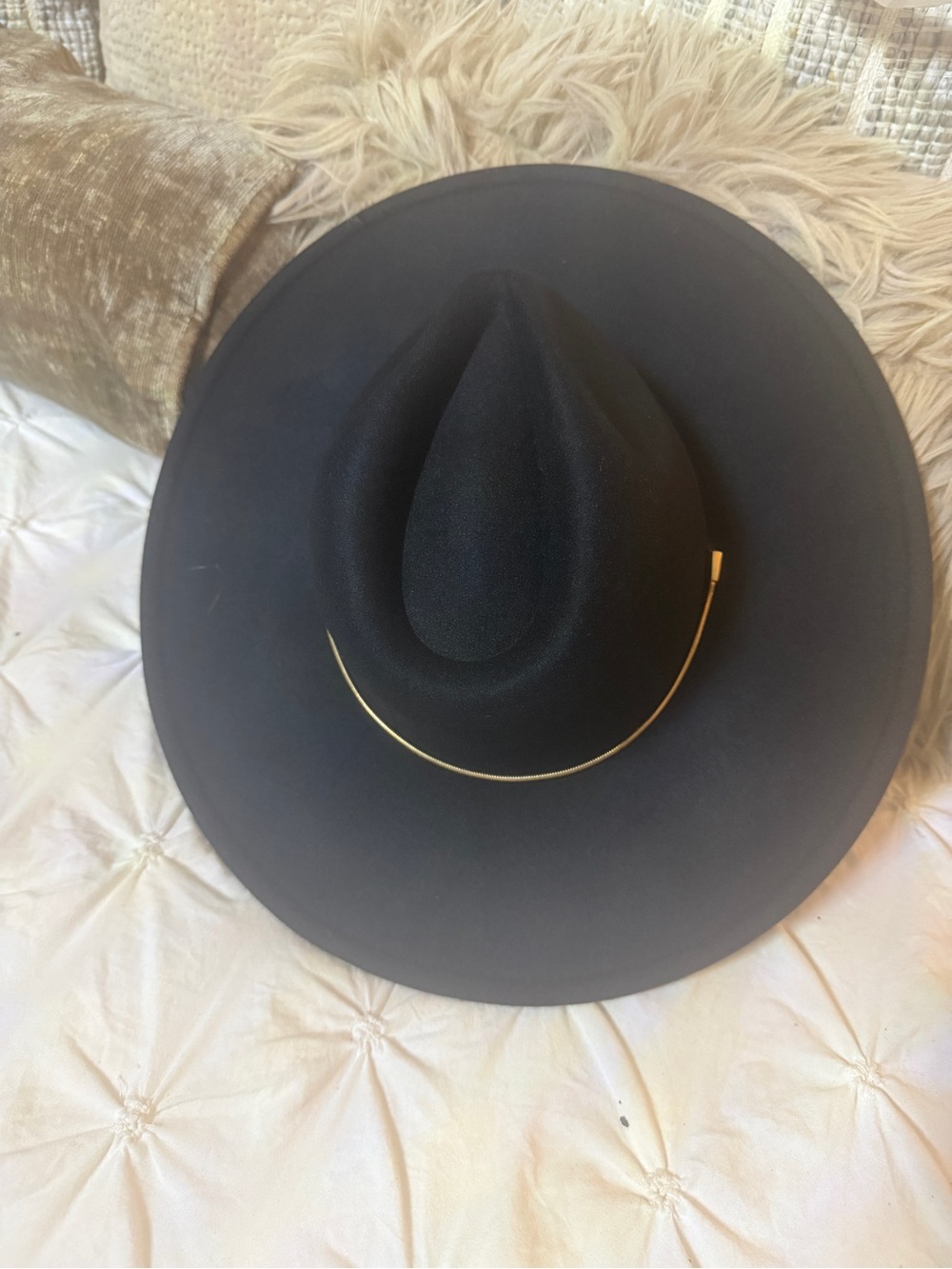 Vince Camuto Black Wide-Brim Felt Fedora with Gold Accent
